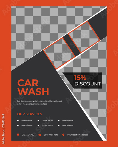 Vector car washing cleaning service flyer design template
