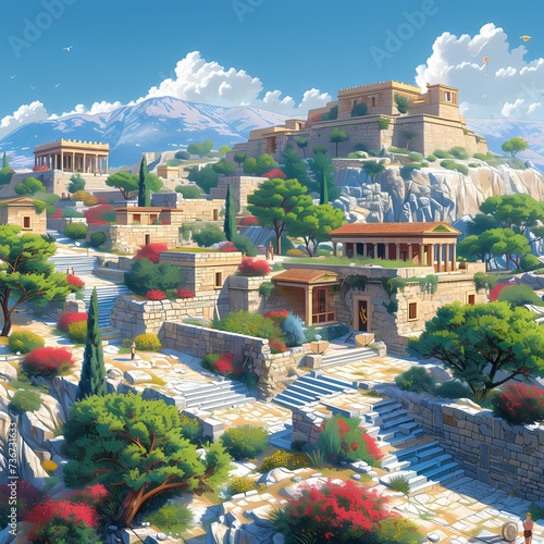 Majestic Ancient Greek Architecture under Blue Skies
