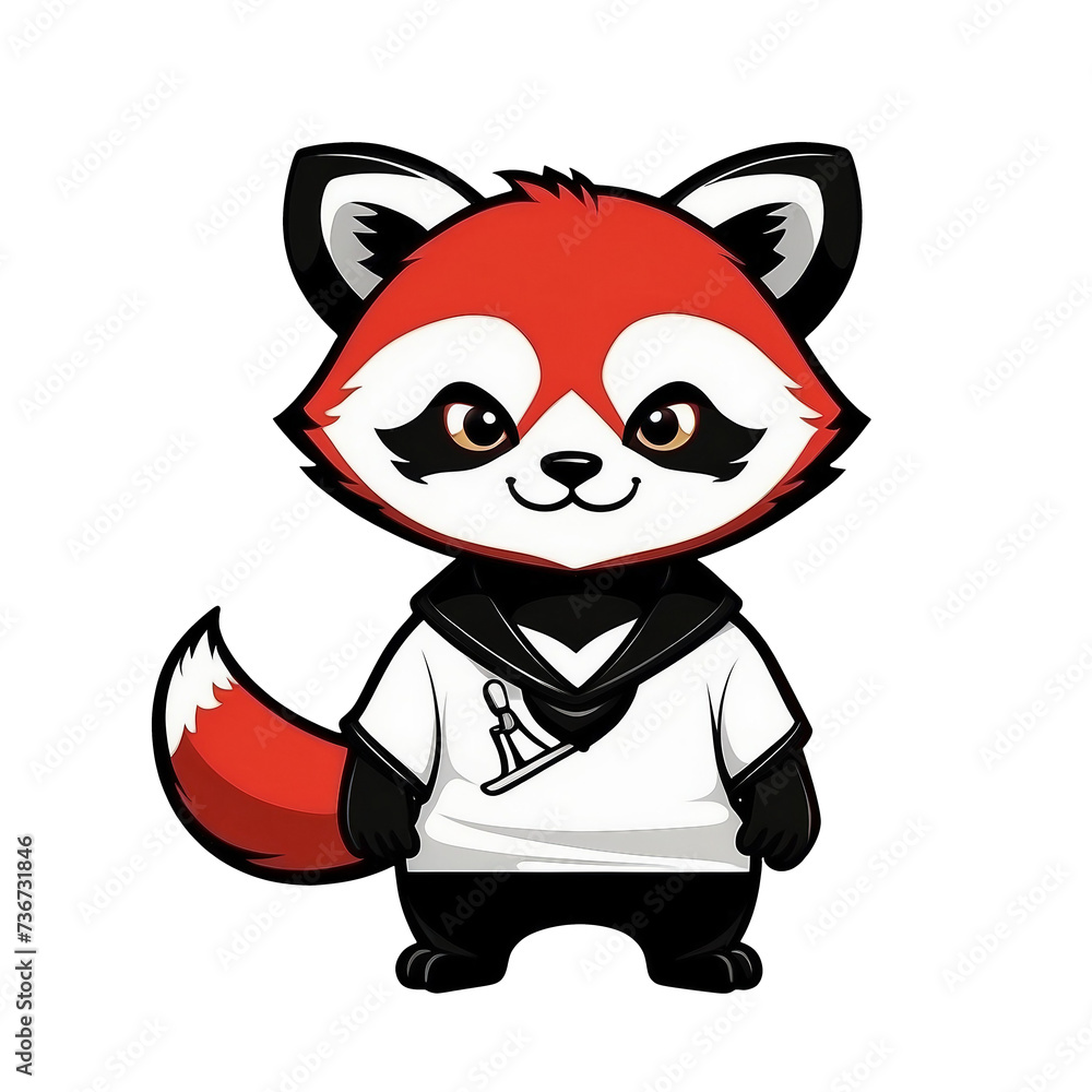 Cartoon chibi red panda with clothes