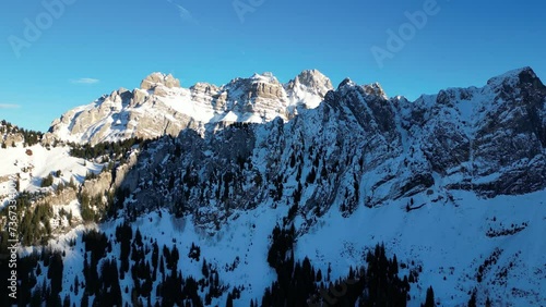 Fronalpstock Switzerland Glarus gorgeous sunny blue flight towards Swiss alps photo