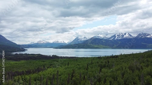 Beautiful 4k 29.97 fps aerial footage of the Trail River Valley and Kenai Lake, near Seward, Alaska. photo