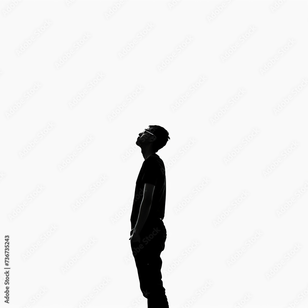 Silhouette of a young man isolated on white background 