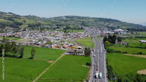 Aerial main road Tambillo Mejía Canton, Pichincha Province, Ecuador photo