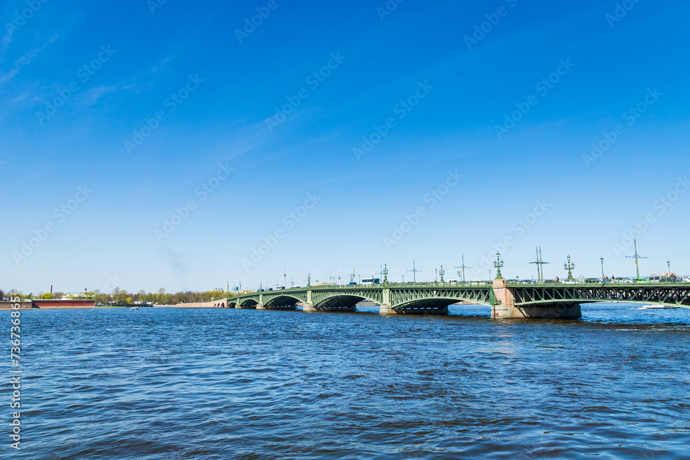 Saint Petersberg cityscape with Great Neva river in St Petersburg city, Russia on sunny day