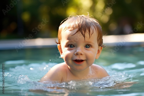 Baby's First Swim: Taking the baby for their first swim, perhaps in a baby-friendly pool.
