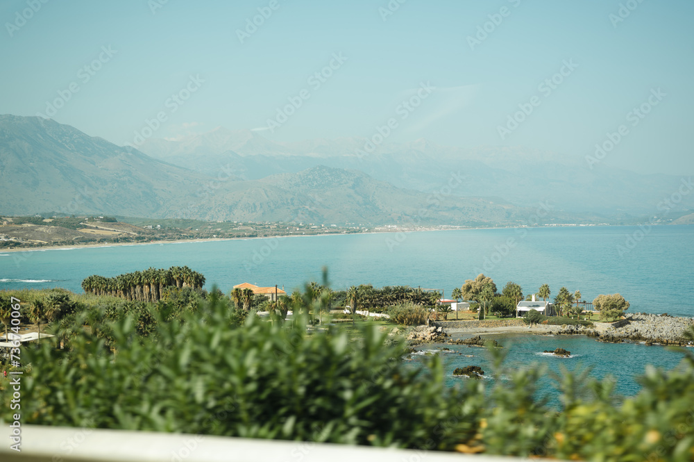 View of the Crete coastal landscape with mountain ranges