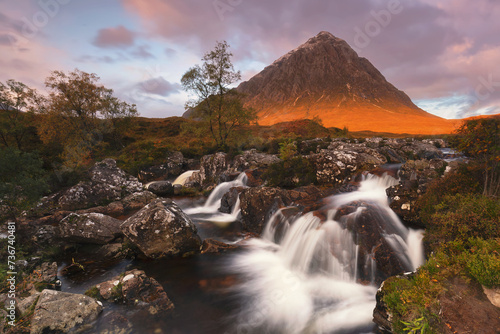 Glencoe valley and waterfall  highland  scotland