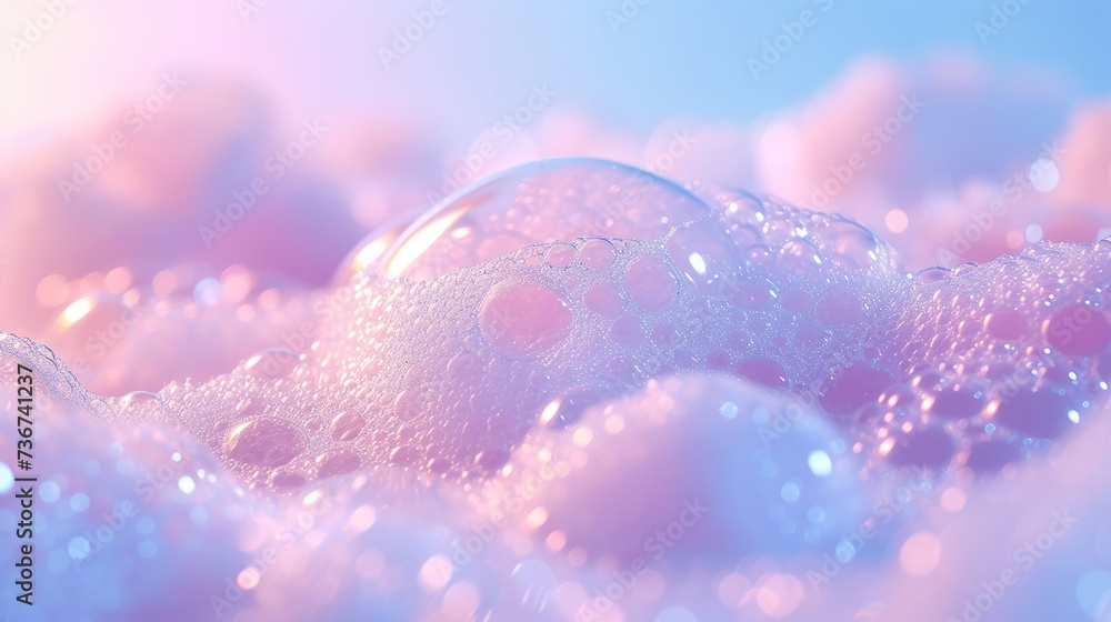 Dreamy soap suds landscape with gentle colors and sparkling light reflections - obrazy, fototapety, plakaty 