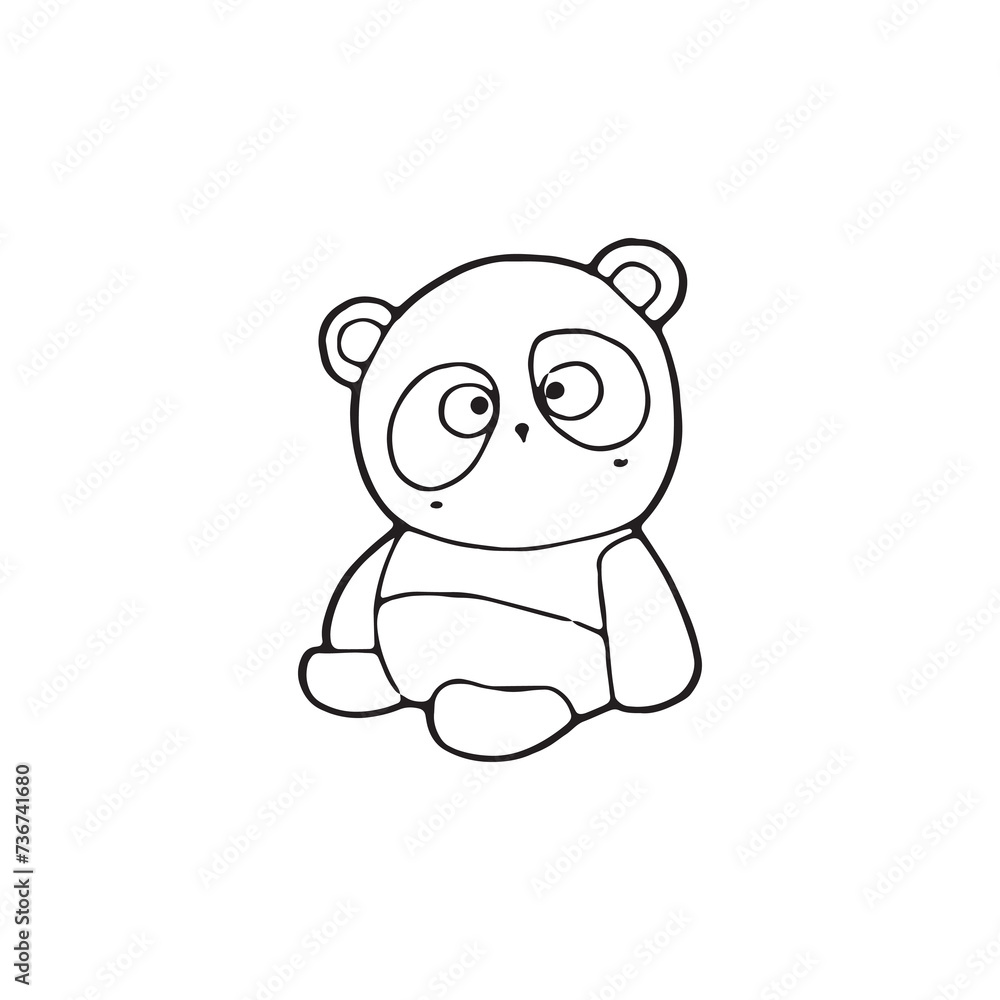 cute cartoon panda Hand drawn doodle comic illustration vector isolated on white background