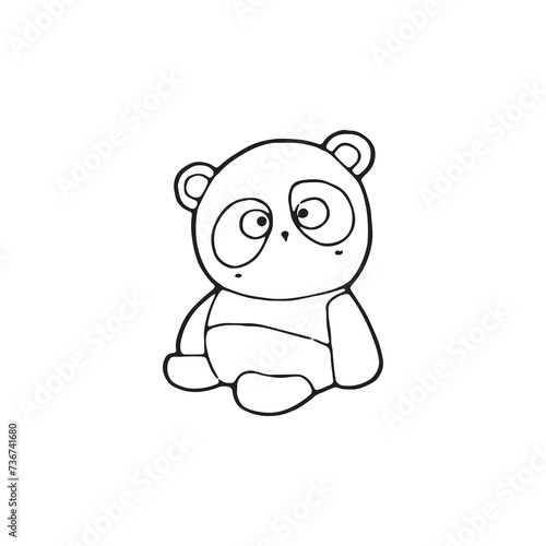 cute cartoon panda Hand drawn doodle comic illustration vector isolated on white background