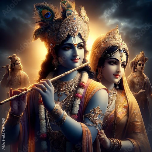 portrait of Lord Krishna with Radha 