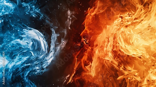 abstract background ice versus fire in yin and yan style