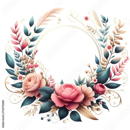 Elegant and Vibrant Delicate Floral Frame Illustration in a Whimsical Botanical Design