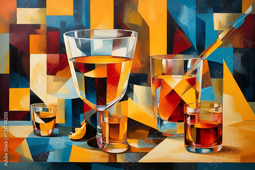 Alcoholic drinks and cocktails in the style of cubism