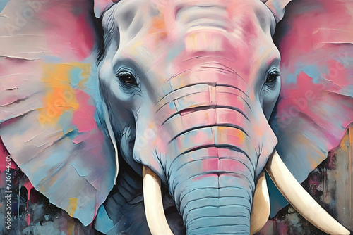 abstract pastel elephant portrait painting