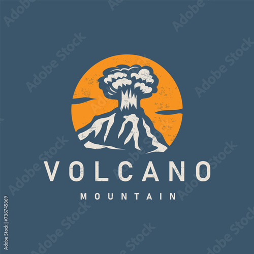 Volcano logo illustration silhouette design volcano mountain erupting with simple rocks and lava