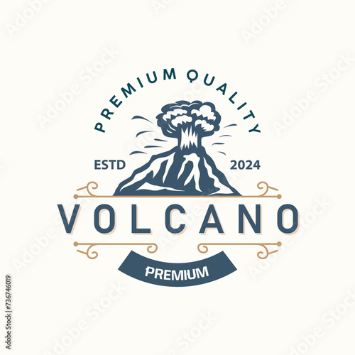 Volcano logo illustration silhouette design volcano mountain erupting with simple rocks and lava
