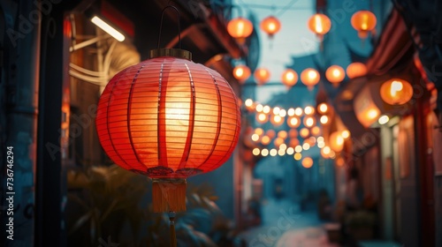 Chinatown lantern hanging at small street photo