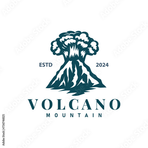 Volcano logo illustration silhouette design volcano mountain erupting with simple rocks and lava