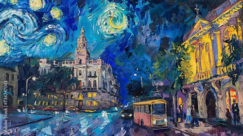 starry night painting of buenos aires photo