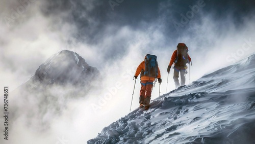 Two climbers climbing on a dangerous glacier mountain alps with ice and snow, background, wallpaper, hiking   © IgnacioJulian