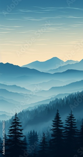 a landscape of mountains and trees © ion