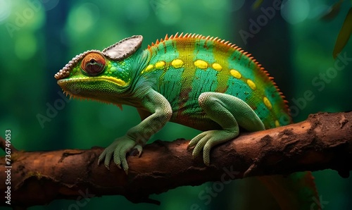 the green chameleon nature background © Ilham
