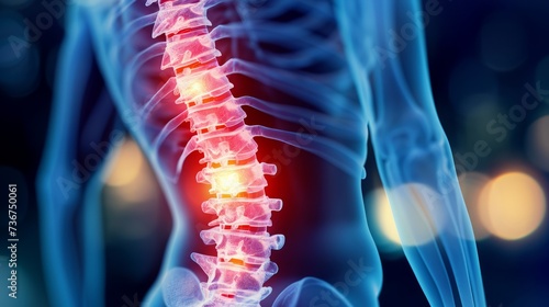 Back Pain, Backache, Human Spine X-ray Anatomy, Emphasizing the Spine, Bones and Potential injuries