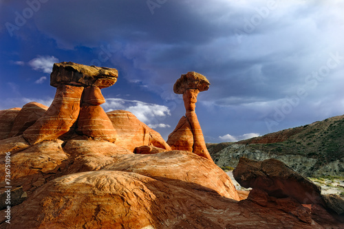 Beautiful landscape showcasing the mesmerizing Toadstool Hoodoos in Utah. photo