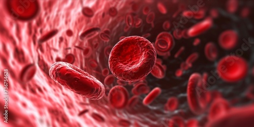 Human Red Blood Cells Flowing in Blood Vessels. Medical Health Care Concept