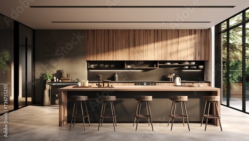 Wallpaper Mural ideas for kitchen space including chairs, washing place, tap, lamp, chairs, kitchen cupboards, dining table that are simple and minimalist but still give a clean and elegant impression. Torontodigital.ca