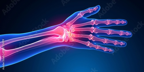 Wrist Pain, Hand X-ray Anatomy, Highlight Bones and Potential injuries photo