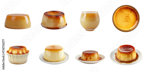 Fresh custard pudding collection set in png no background for decoration. photo