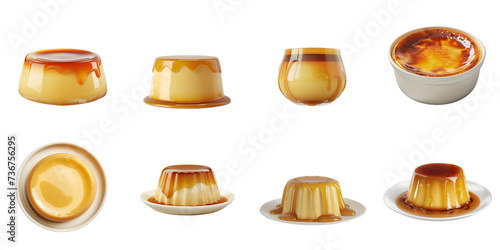 Set of custard pudding mockup in 3d without backoground png for decoration.