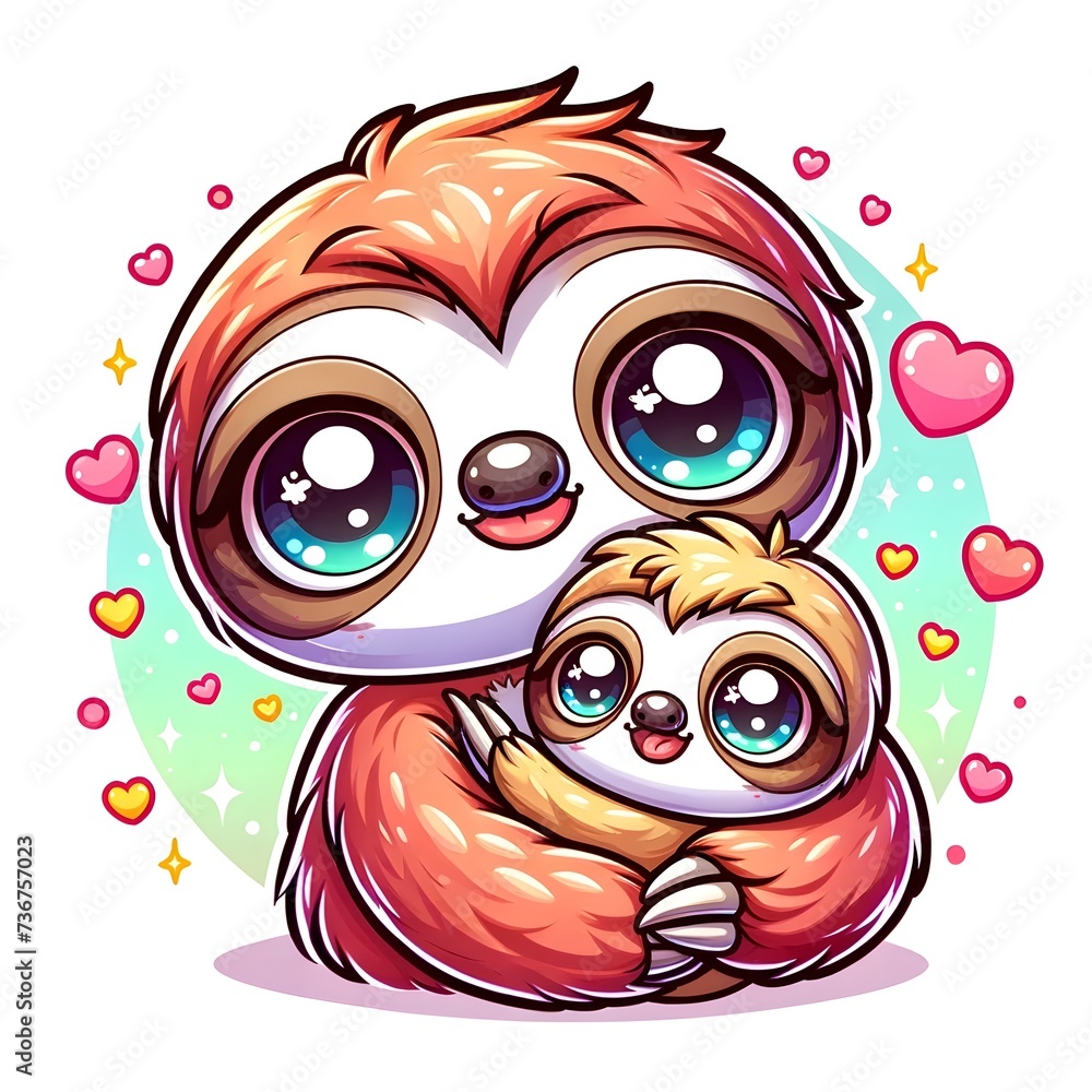 Adorable Cartoon Sloth Family Love Adorable Cartoon Sloth Family Love