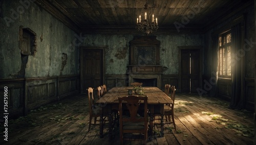 Unravel the mystery within the decrepit walls of the haunted manor Generative AI photo