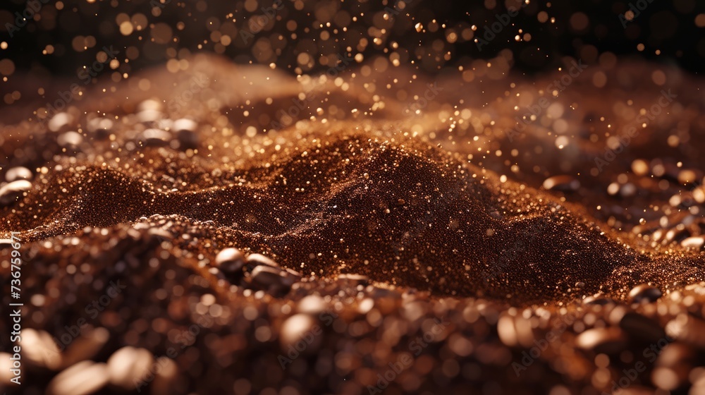 Macro texture of ground coffee with beans illuminating the rich aroma and flavor Macro texture of ground coffee with beans illuminating the rich aroma and flavor