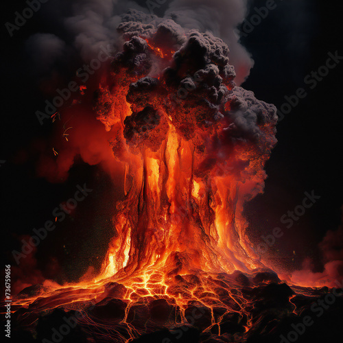 explosive magma erruption black background photo