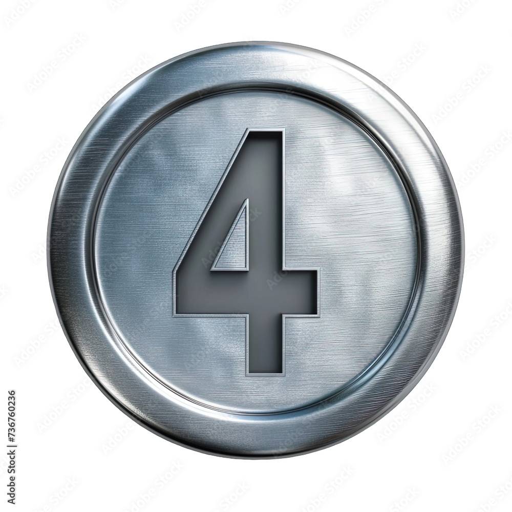 4 number icon silver button