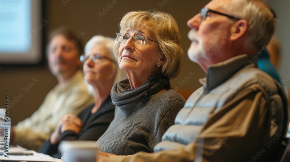 Retirees learning financial planning at workshop Retirees learning financial planning at workshop