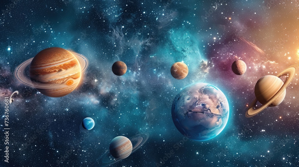 Fototapeta premium Space with planets and stars in the background