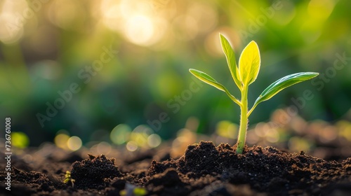a seedling breaking through the soil, its tender green shoot reaching towards the sunlight © พงศ์พล วันดี