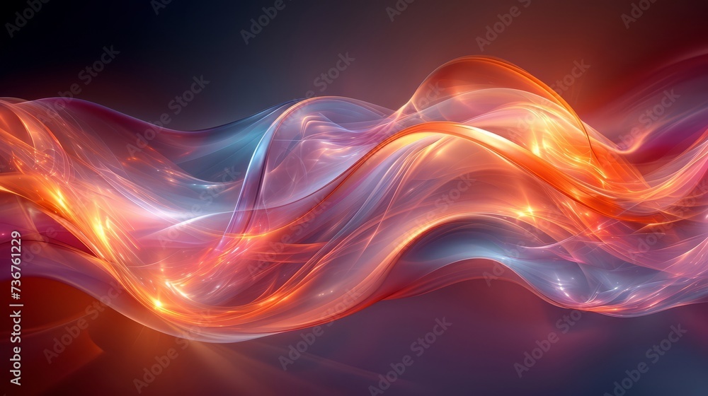 An abstract image depicting a mesmerizing wave blending vibrant shades of orange and blue in perfect symmetry. - obrazy, fototapety, plakaty 