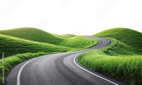 Road among the green hills isolated on transparent background