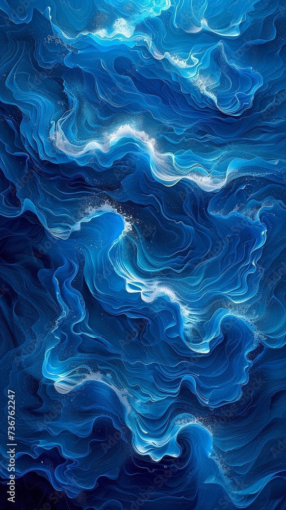 Obraz premium Blue curling waves in a multi-level stereogram illusion