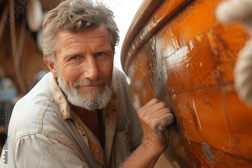 Craftsman with experience restorating a vintage boat with skill and care photo