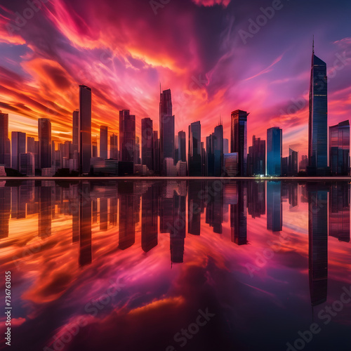 City Skyline Sunset Panorama