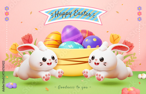3D Easter eggs and bunnies