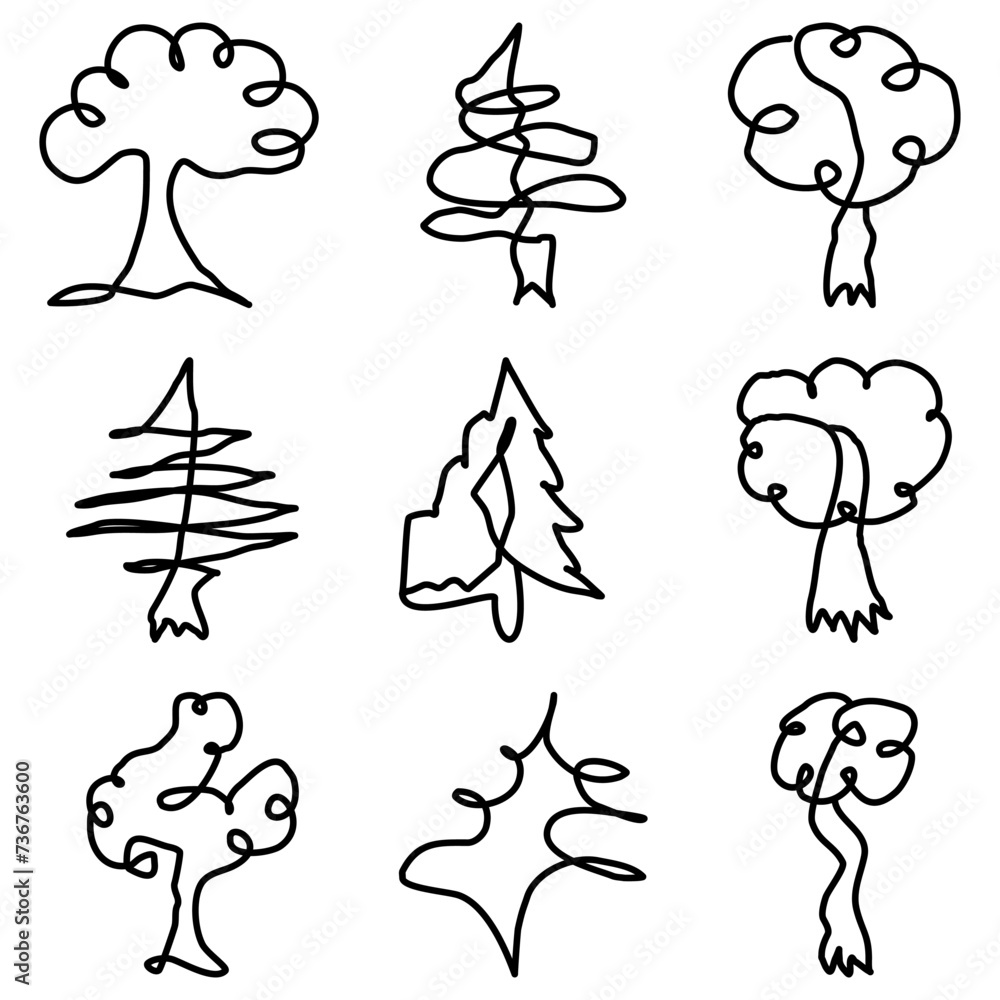 Fototapeta premium Hand drawn tree set, sketch for your design. Vector illustration.