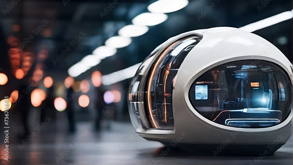 Fototapeta premium The transportation capsule of the future. An advanced mode of land transportation of modern technology. Tech and sci-fi themed backgrounds
